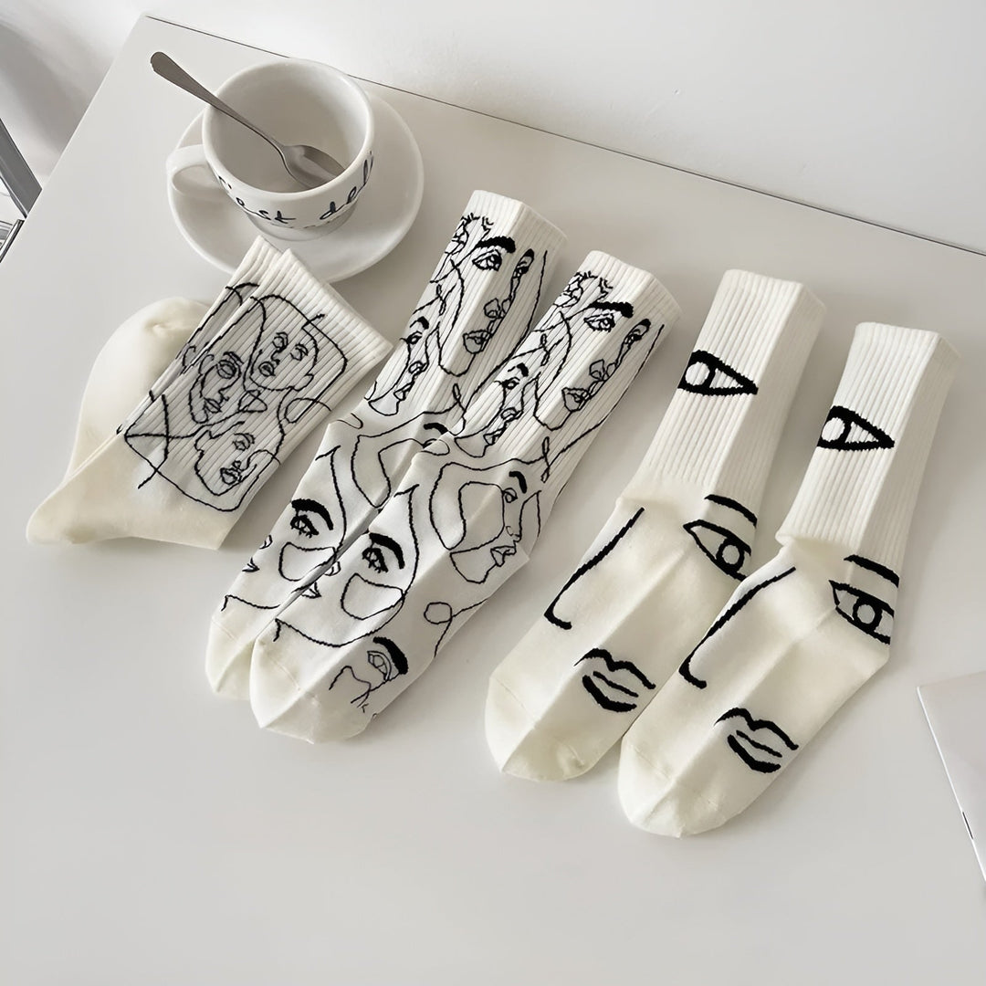 Hypnotic Faces - Abstract Line Socks