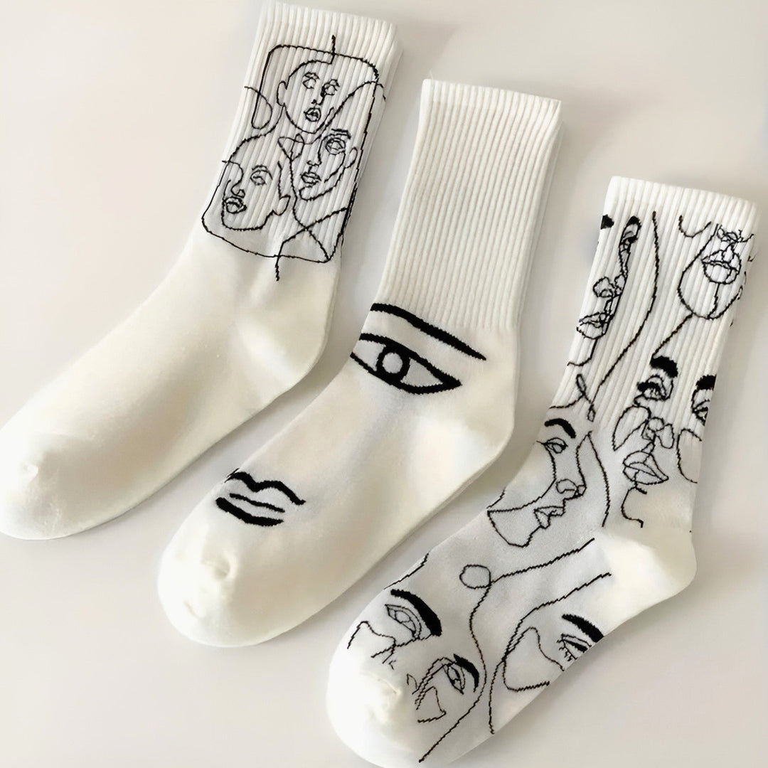 Hypnotic Faces - Abstract Line Socks