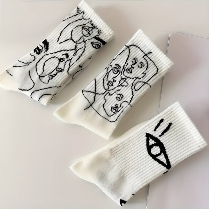 Hypnotic Faces - Abstract Line Socks
