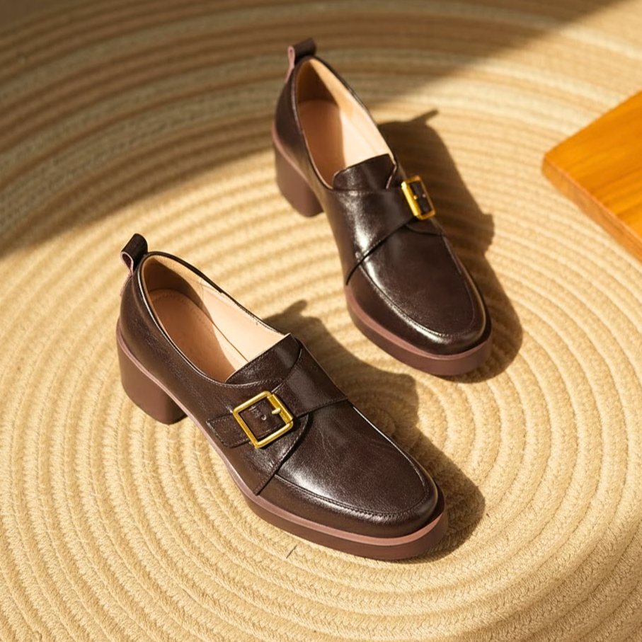 Golden Hug-Buckle Loafers