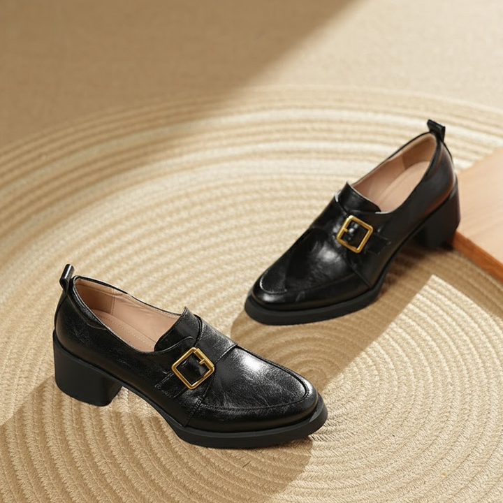 Golden Hug-Buckle Loafers