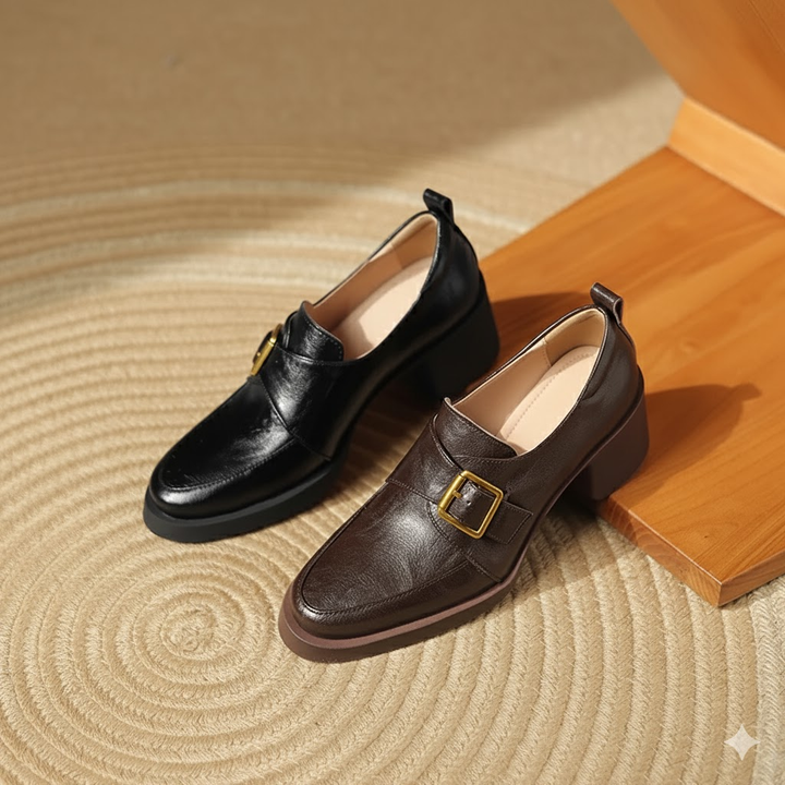 Golden Hug-Buckle Loafers
