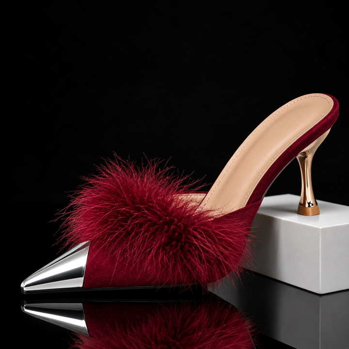 Celestine Feather Mule Heels