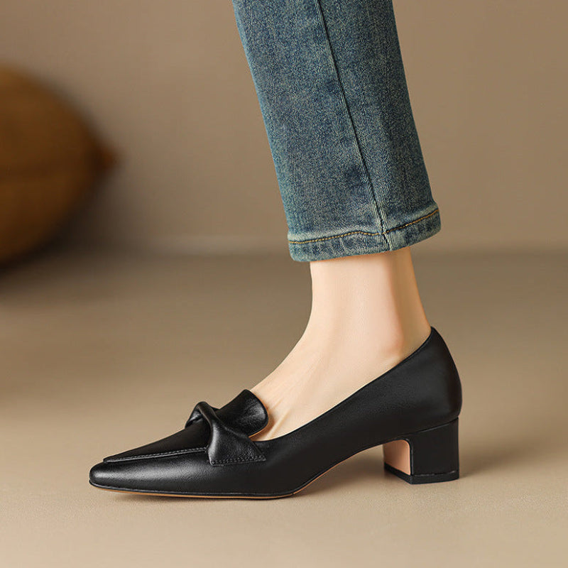 Katrina Genuine Leather Block-Heel Loafers