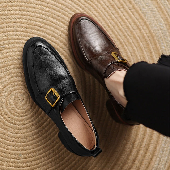 Golden Hug-Buckle Loafers