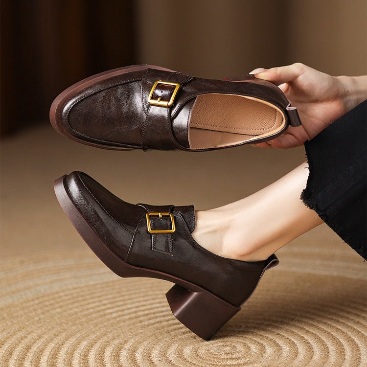 Golden Hug-Buckle Loafers