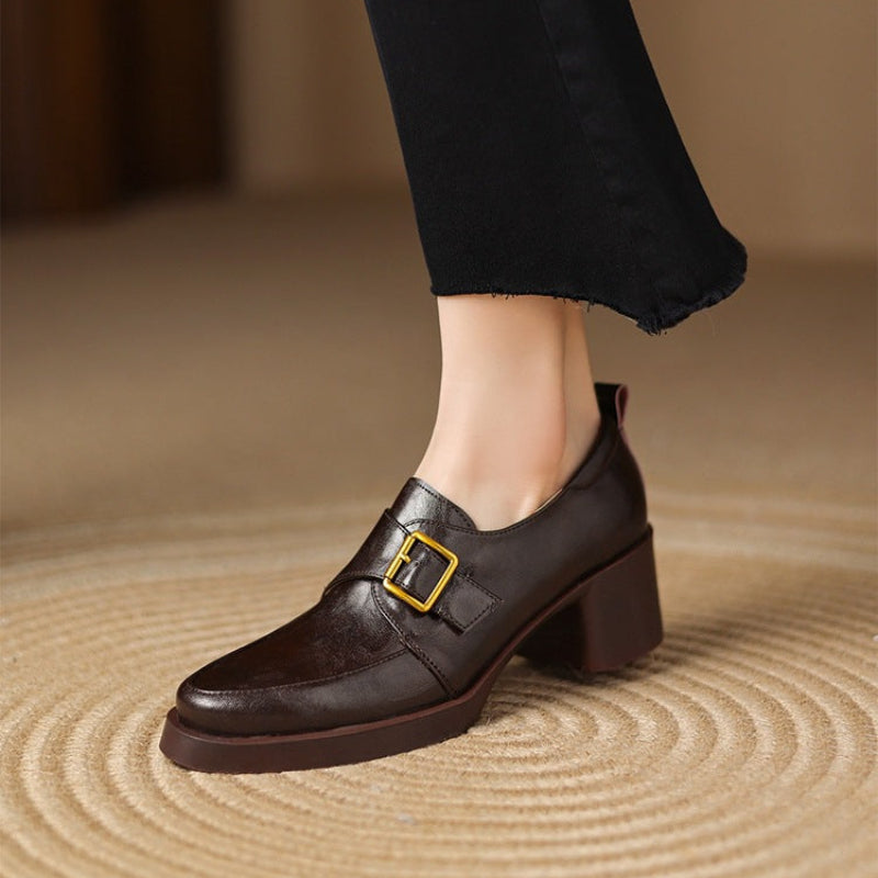 Golden Hug-Buckle Loafers