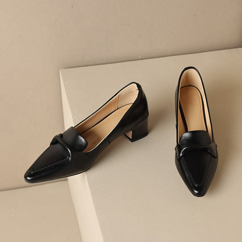 Katrina Genuine Leather Block-Heel Loafers