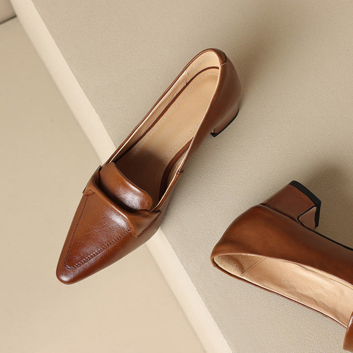 Katrina Genuine Leather Block-Heel Loafers