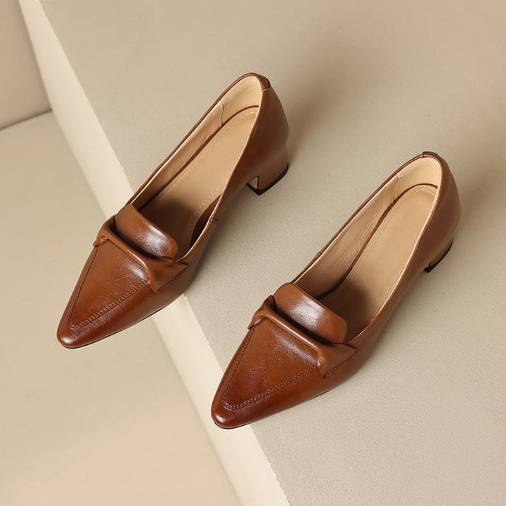 Katrina Genuine Leather Block-Heel Loafers