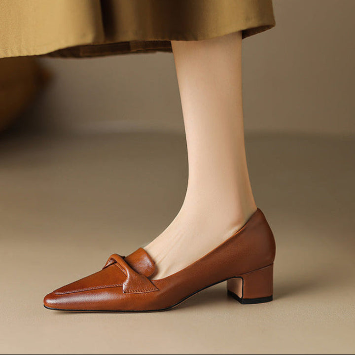 Katrina Genuine Leather Block-Heel Loafers