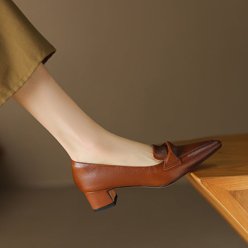 Katrina Genuine Leather Block-Heel Loafers