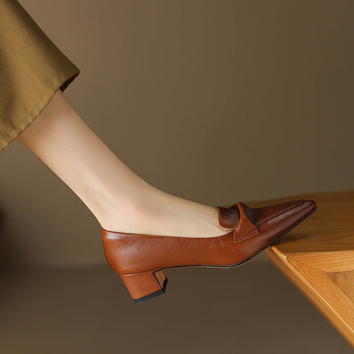 Katrina Genuine Leather Block-Heel Loafers