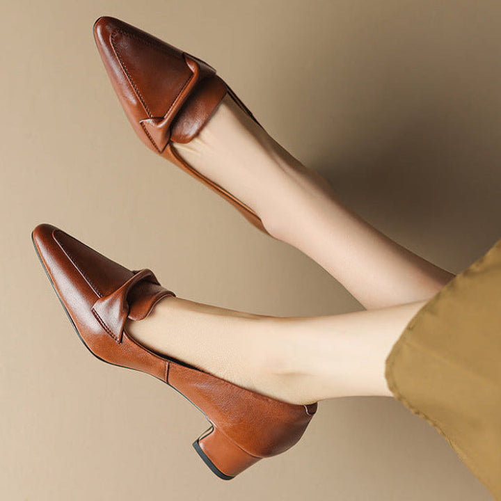 Katrina Genuine Leather Block-Heel Loafers