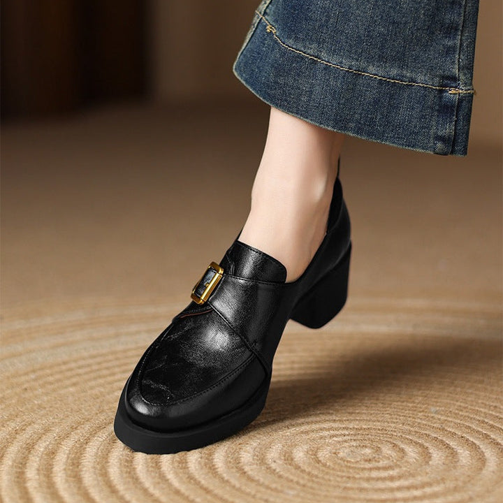 Golden Hug-Buckle Loafers