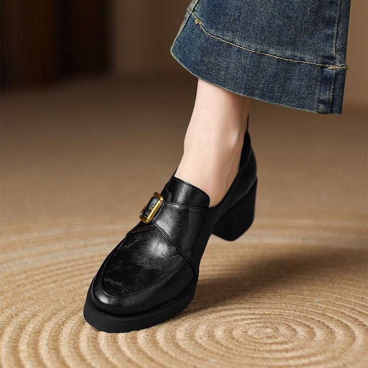 Golden Hug-Buckle Loafers