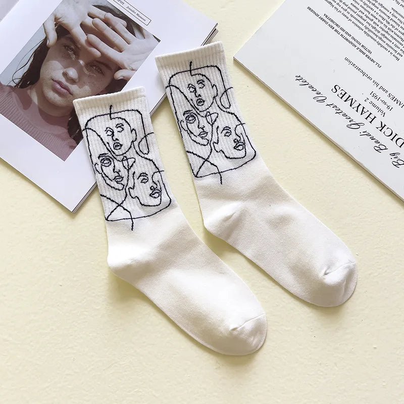 Hypnotic Faces - Abstract Line Socks
