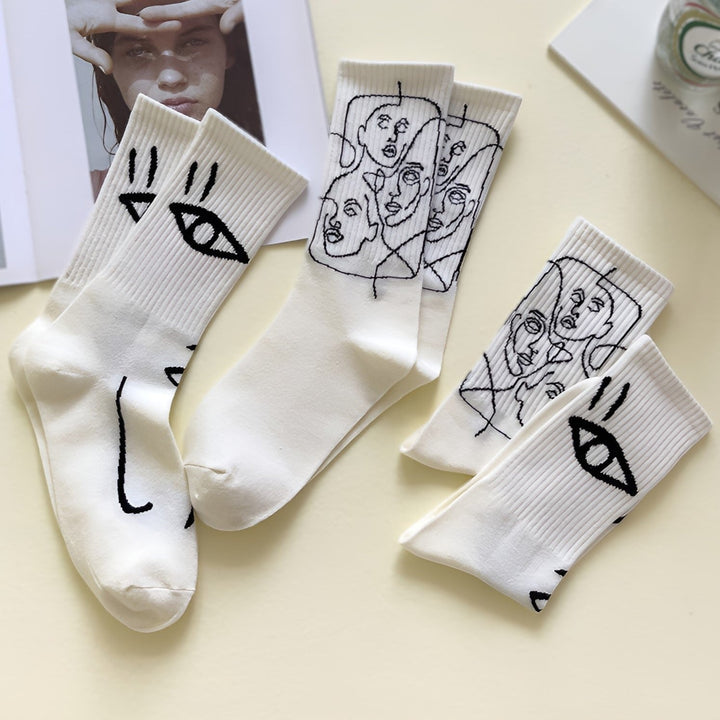 Hypnotic Faces - Abstract Line Socks