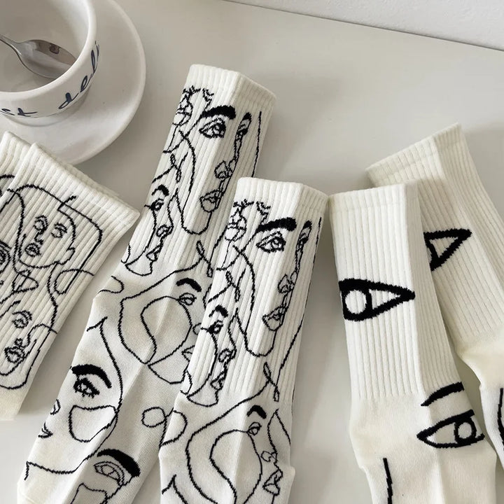 Hypnotic Faces - Abstract Line Socks