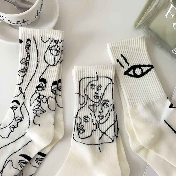 Hypnotic Faces - Abstract Line Socks