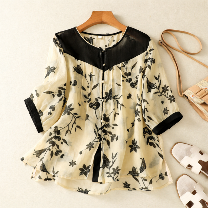 Camila Floral Linen Blouse
