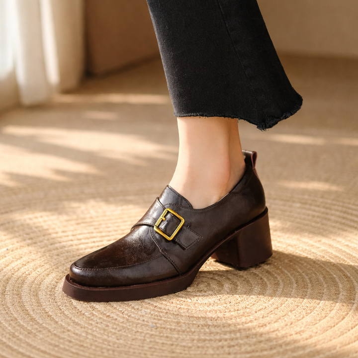 Golden Hug-Buckle Loafers