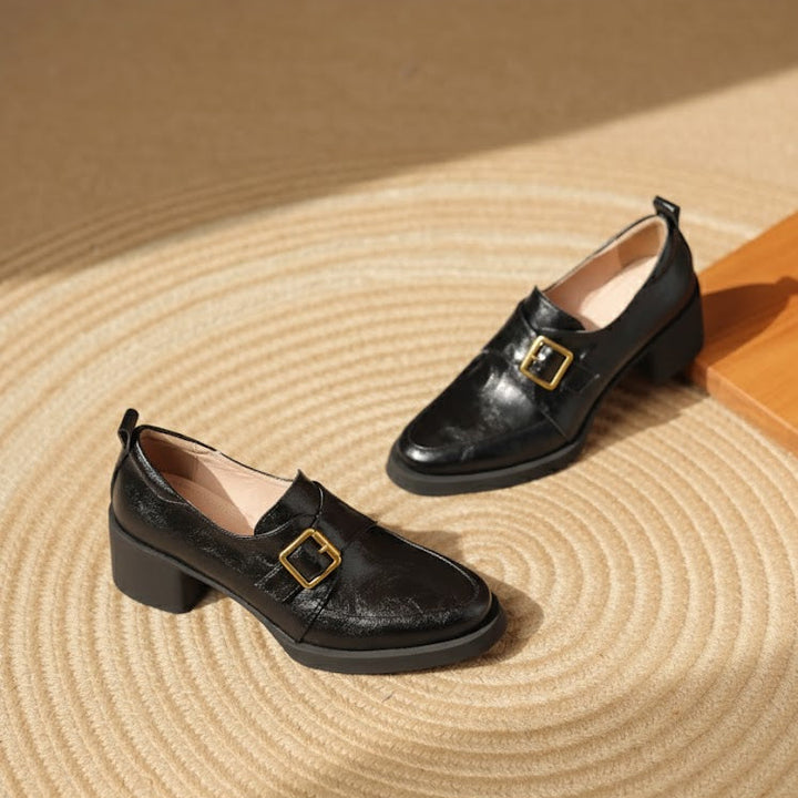 Golden Hug-Buckle Loafers