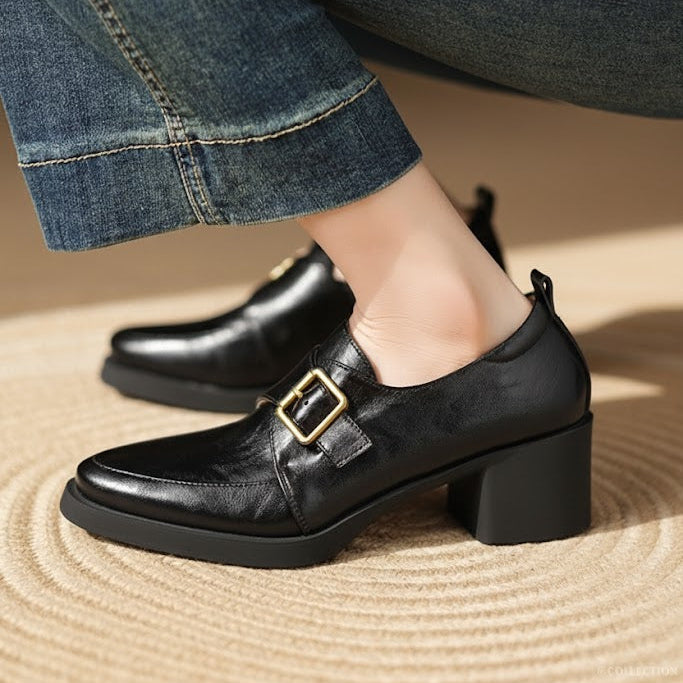 Golden Hug-Buckle Loafers