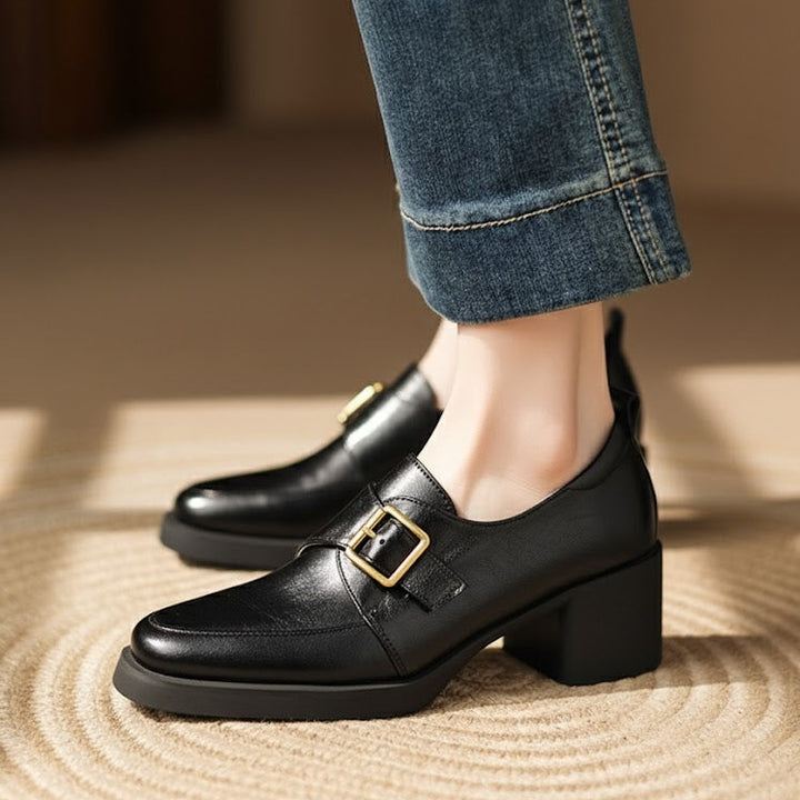 Golden Hug-Buckle Loafers