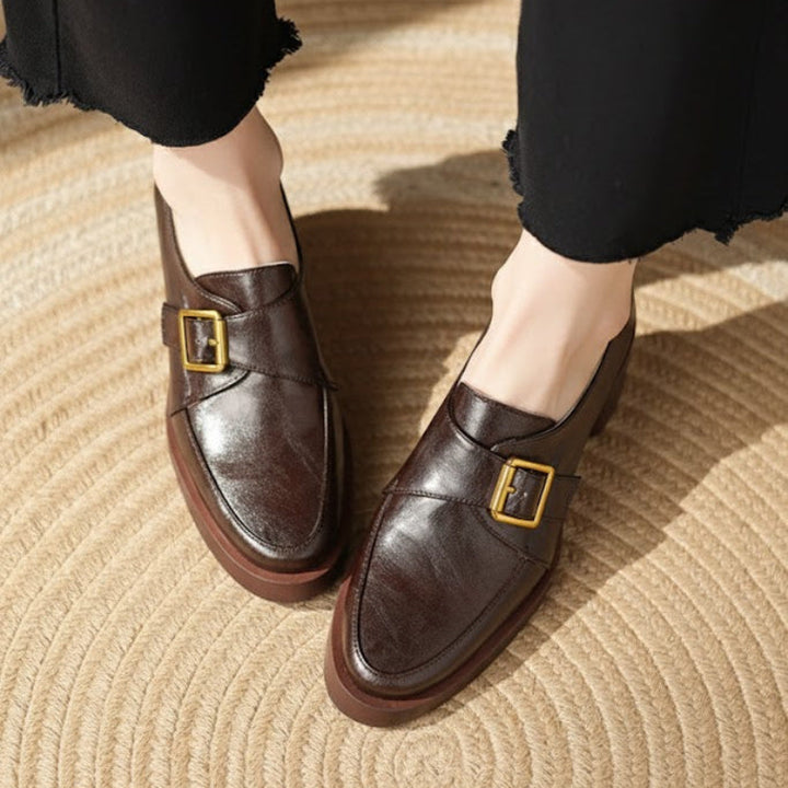 Golden Hug-Buckle Loafers