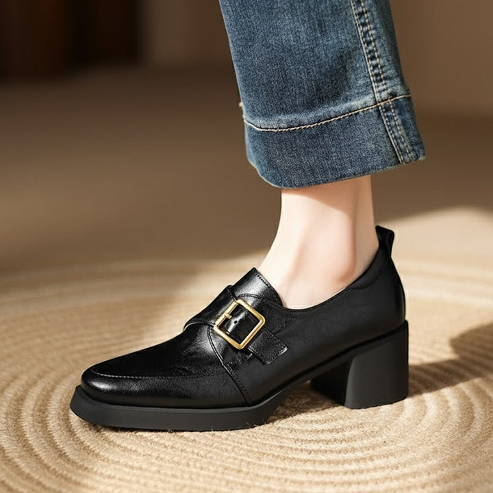 Golden Hug-Buckle Loafers